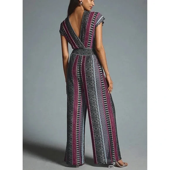 Cecilia Prado Anthro Brazil New Striped Deep-V Jumpsuit Multi‎ Boho Chic Knit M - Picture 8 of 9